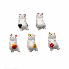 Cute Cat Ceramics Chopstick Rest Spoon Fork Knife Holder Rack Decorative Tableware Holder, 5pcs