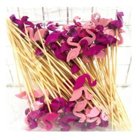 200 Pcs Flamingo Party Bamboo Disposable Dessert Picks Fruit Sticks Bar Bamboo Sticks Decorating Wedding Cocktail Picks