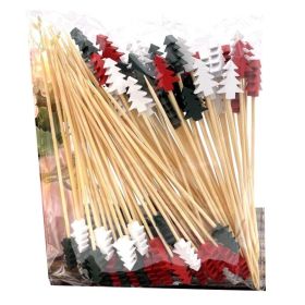 200 Pcs Disposable Cocktail Picks Christmas Trees Party Bamboo Disposable Dessert Picks Fruit Sticks