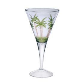 Palm Tree V Shaped Plastic Wine Glasses Set of 4 (14oz), BPA Free Acrylic Wine Glass Set, Unbreakable Red Wine Glasses, White Wine Glasses