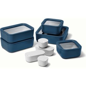 Glass Food Storage Set, 14 Pieces - Ceramic Coated Food Containers - Easy to Store, Non Toxic Lunch Box Containers