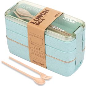 Green Lunch Boxes for Adults with Plastic Silverware Bento Box Set with Dividers Chopsticks Food Storage Japanese Lunch Containers Microwave Dishwashe