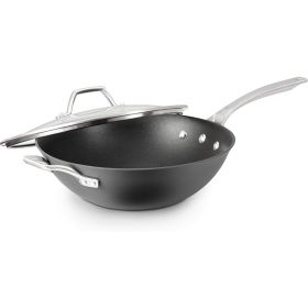 Signature Hard-Anodized Nonstick 12-Inch Flat Bottom Wok with Cover