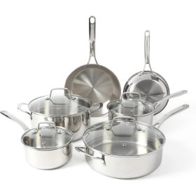 Martha Stewart Castelle 10 Piece 18/8 Stainless Steel Induction Safe Pots and Pans Non-Toxic Cookware Set