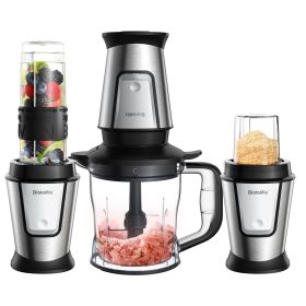 BioloMix 3-in-1 Multifunctional Food Processor 700W Portable Juicer Blender Personal Smoothie Mixer Food Chopper and Dry Grinder