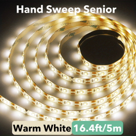 1pc DC 5V Lamp USB Motion LED Backlight TV Kitchen LED Strip Hand Sweep Waving ON OFF Sensor Light Diode Lights Double-sided Tape (Color: Warm White, size: 16.4ft/5m)