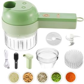 1pc 4 In 1 Vegetable Chopper Handheld Electric Vegetable Cutter Set Portable Wireless Garlic Mud Masher Garlic Press And Slicer Set Multifunctional El (Color: Green)