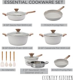 Induction Cookware Sets - 6/8/11/13/15 Piece Nonstick Cast Aluminum Pots and Pans with BAKELITE Handles, Glass Lids -Cream (Color: 15 Pcs)