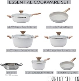 Induction Cookware Sets - 6/8/11/13/15 Piece Nonstick Cast Aluminum Pots and Pans with BAKELITE Handles, Glass Lids -Cream (Color: 11 Pcs)