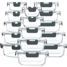 30 Pieces Glass Food Storage Containers with Snap Locking Lids,Glass Meal Prep Containers Set - Lunch Containers,Microwave (Color: Gray)