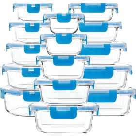 30 Pieces Glass Food Storage Containers with Snap Locking Lids,Glass Meal Prep Containers Set - Lunch Containers,Microwave (Color: Blue)