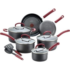 Ultimate Hard Anodized Nonstick Cookware Set 12 Piece Oven Broiler Safe 600F Pots and Pans, Dishwasher Safe Black (Color: Hard Anodized Red Ha)