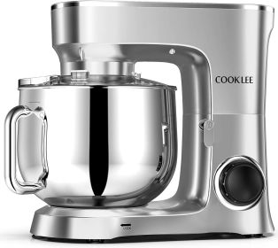 COOKLEE Stand Mixer, 9.5 Qt. 660W 10-Speed Electric Kitchen Mixer with Dishwasher-Safe Dough Hooks, Flat Beaters (Color: Silver)