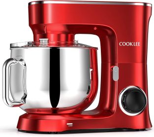 COOKLEE Stand Mixer, 9.5 Qt. 660W 10-Speed Electric Kitchen Mixer with Dishwasher-Safe Dough Hooks, Flat Beaters (Color: Ruby Red)