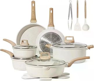 Granitestone 10/11/12/16/21Pc Pots and Pans Set Non Stick Cookware Set,Kitchen Cookware Sets,Diamond Coated,Cream White (Color: Cream White 16pc)