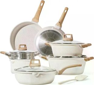 Granitestone 10/11/12/16/21Pc Pots and Pans Set Non Stick Cookware Set,Kitchen Cookware Sets,Diamond Coated,Cream White (Color: Cream White 12pc)