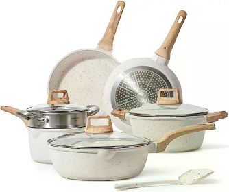 Granitestone 10/11/12/16/21Pc Pots and Pans Set Non Stick Cookware Set,Kitchen Cookware Sets,Diamond Coated,Cream White (Color: Cream White 10pc)