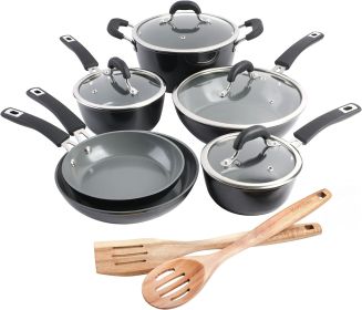 Nonstick Ceramic Coated Forged Aluminum Induction Cookware with Bakelite Handles, 12-Piece Set, Blue, Dishwasher safe (Color: Black)