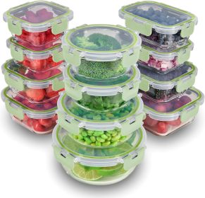 24 Piece Glass Storage Containers with Lids - Leak Proof, Dishwasher Safe Glass Food Storage Containers for Meal Prep (Color: Green)