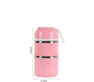 Z40 Portable Thermos Lunch Box Food Container 2/3 Layer Bento Box Stainless Steel Insulated Lunch Box for Food Storage Container (Color: Pink two layers)