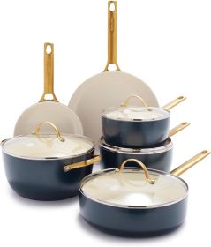 GreenPan Reserve Hard Anodized Healthy Ceramic Nonstick 10 Piece Cookware Pots and Pans Set, Gold Handle, PFAS-Free, (Color: Twilight Blue 10pc)