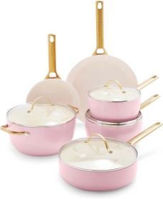 GreenPan Reserve Hard Anodized Healthy Ceramic Nonstick 10 Piece Cookware Pots and Pans Set, Gold Handle, PFAS-Free, (Color: Blush Pink 10pc)