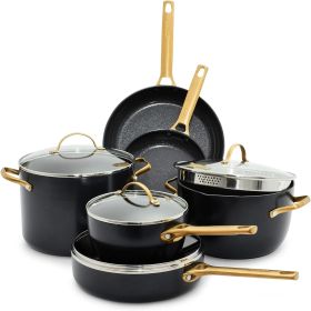 GreenPan Reserve Hard Anodized Healthy Ceramic Nonstick 10 Piece Cookware Pots and Pans Set, Gold Handle, PFAS-Free, (Color: Black 10pc)