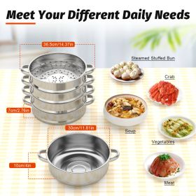 5 Tier Stainless Steel Steam Cooker Steamer Food Vegetable Pot Kitchen 26CM/28CM/30CM (Color: Diameter 30CM)