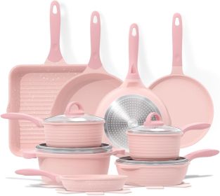 23pcs Pink Pots and Pans Set Nonstick, Healthy Kitchen Cookware Sets, Induction Cooking Set Pink Granite Stone Frying Pans (Color: 23 Pcs Pink)