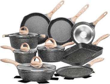 23pcs Pink Pots and Pans Set Nonstick, Healthy Kitchen Cookware Sets, Induction Cooking Set Pink Granite Stone Frying Pans (Color: Yset9)