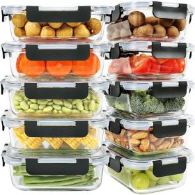 10 Pack Glass Meal Prep Containers Meal Prep Bowls Food Storage Containers Glass Food Prep Containers with Lids Lunch Container (Color: Black)