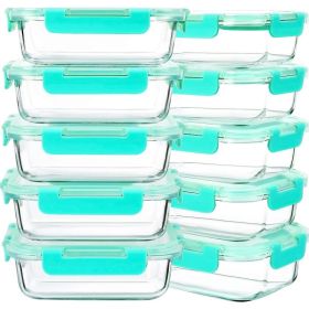 10 Pack Glass Meal Prep Containers Meal Prep Bowls Food Storage Containers Glass Food Prep Containers with Lids Lunch Container (Color: Blue)