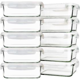 10 Pack Glass Meal Prep Containers Meal Prep Bowls Food Storage Containers Glass Food Prep Containers with Lids Lunch Container (Color: Clear)