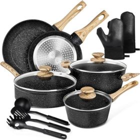 Pots and Pans Set Nonstick, Granite Non Stick Pots and Pan Set 8 Pcs, Non Toxic Pan Sets for Cooking Nonstick Cookware Set (Color: Black 13 Piece)