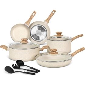 Pots and Pans Set Nonstick, Granite Non Stick Pots and Pan Set 8 Pcs, Non Toxic Pan Sets for Cooking Nonstick Cookware Set (Color: White 12 Piece)