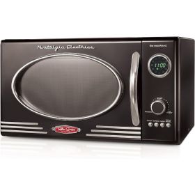 Retro Countertop Microwave Oven, 800-Watt, 0.9 cu ft - 12 Pre-Programmed Cooking Settings - Digital Clock, Kitchen Appliances (Color: Black)