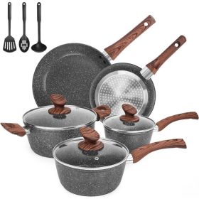 Granite Pots and Pans Set Ultra Nonstick,11 Piece Die-Cast Cookware Sets with Frying Pan, Sauce Pan, Stockpot, Stay Cool Handle (Color: HC2022-11C)